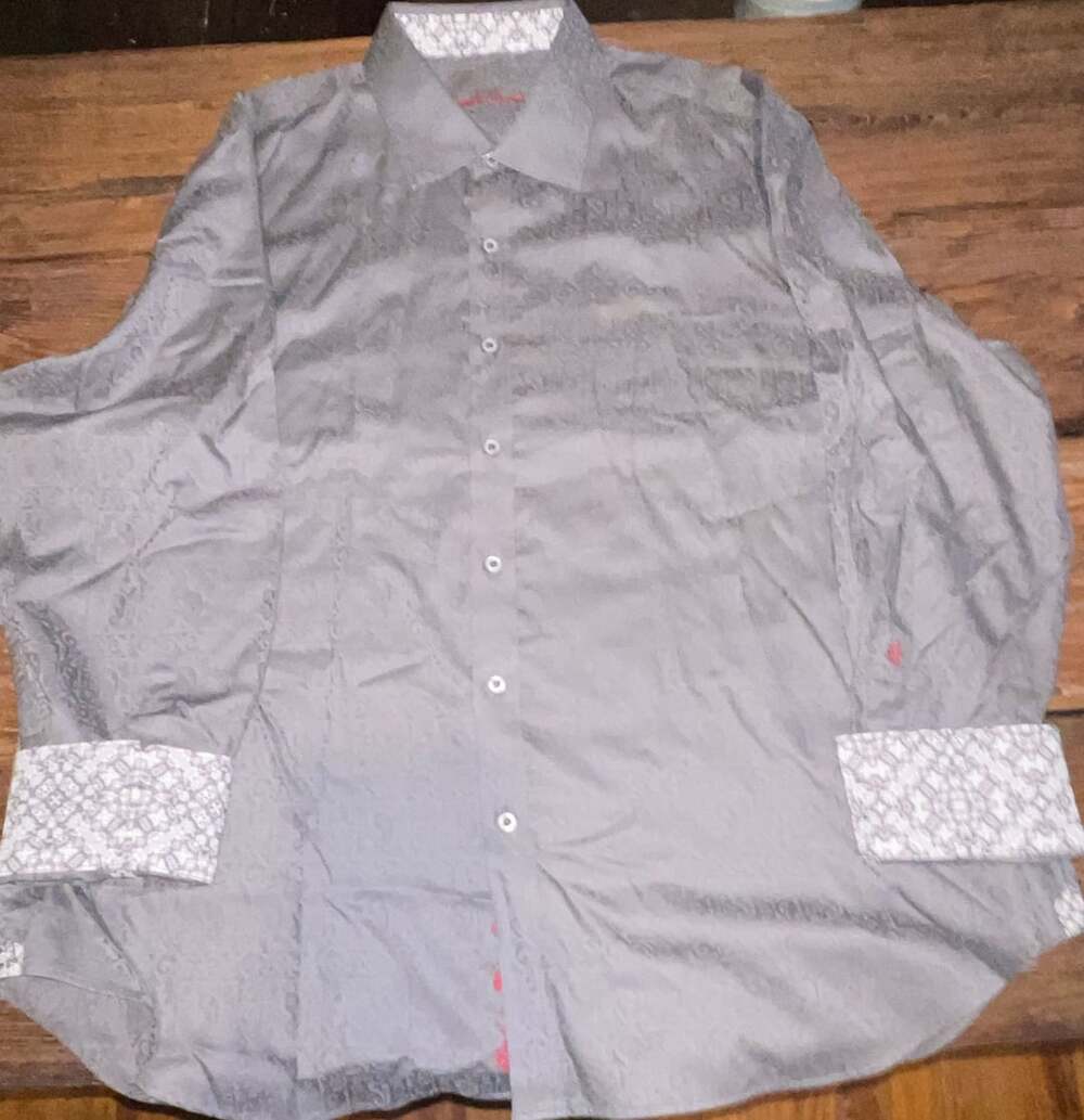 Robert Graham Button Down Shirt Size 3XL Gray Jacquard Paisley Flip Cuff